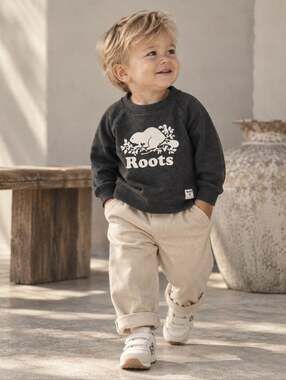 Roots Kids Charcoal Sweatshirt with White Beaver Logo
